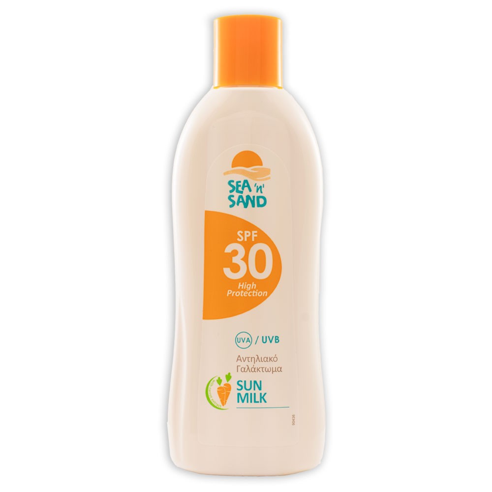 Sea ‘n’ Sand_antiliaki_losion_ipsilis_prostasias_me_ekxilisma_karotou_medium_Protection_Sunscreen_emulsion_SPF30_ carrot_200ml