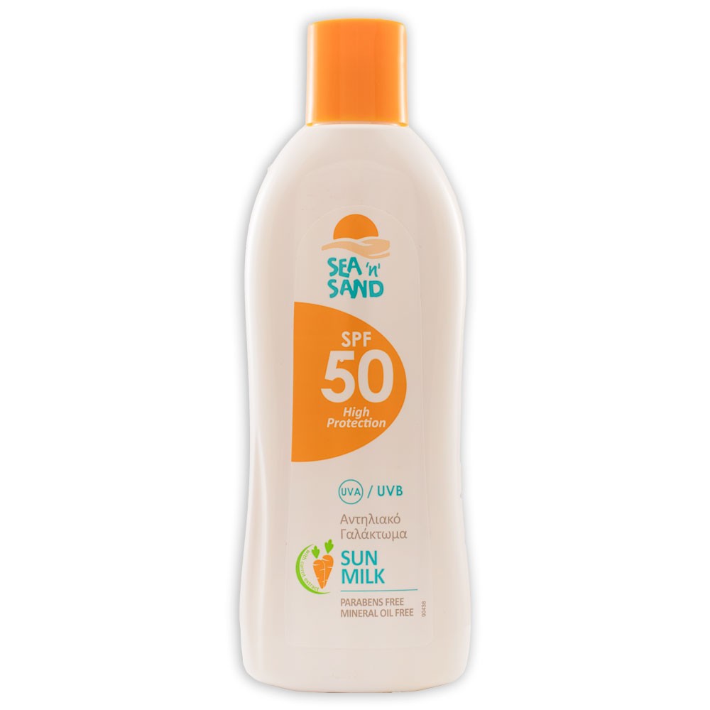 Sea ‘n’ Sand_antiliaki_losion_ipsilis_prostasias_me_ekxilisma_karotou_medium_Protection_Sunscreen_emulsion_SPF50_ carrot_200ml